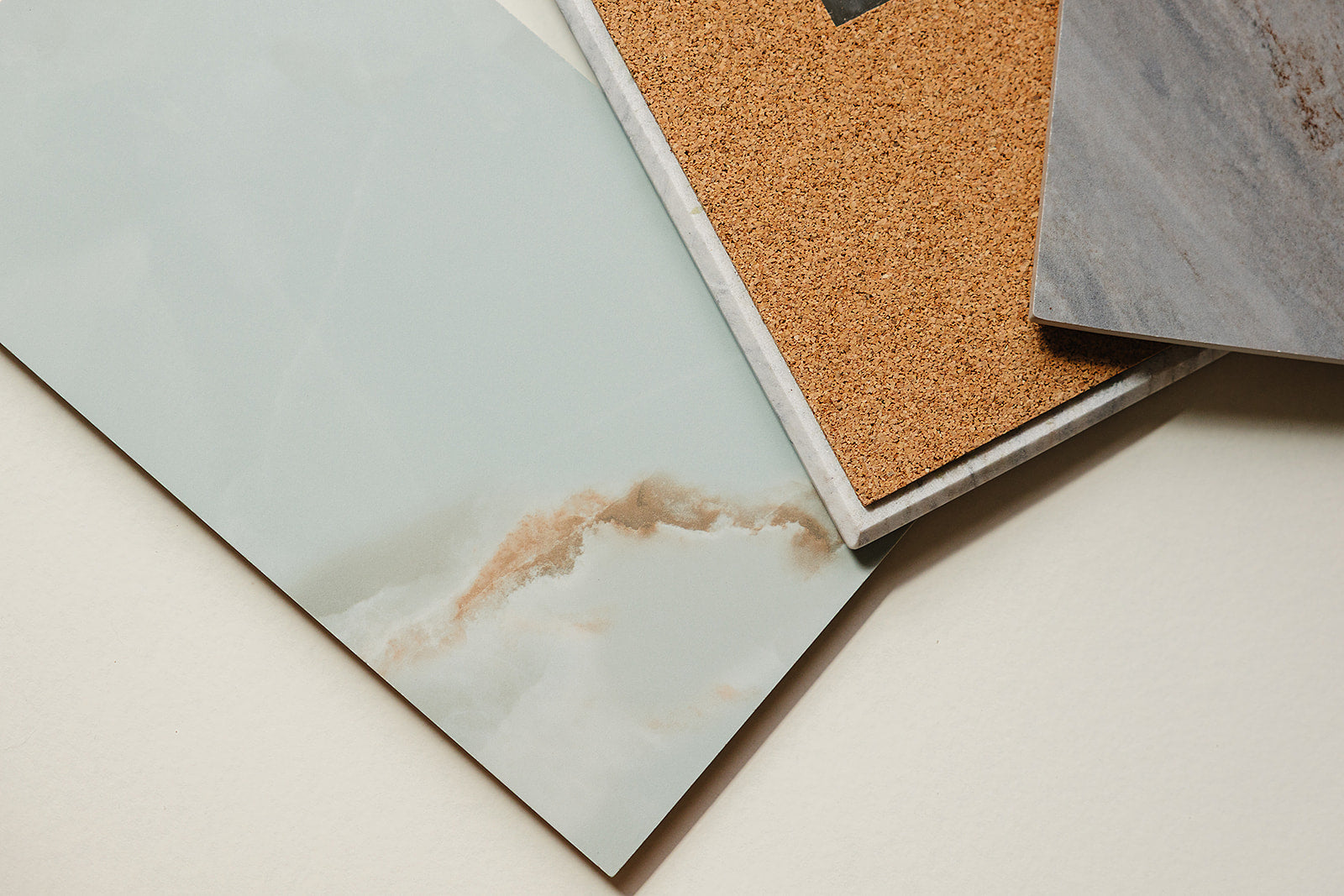 Cork-backed base of the Cortina Italian porcelain charcuterie board to protect surfaces
