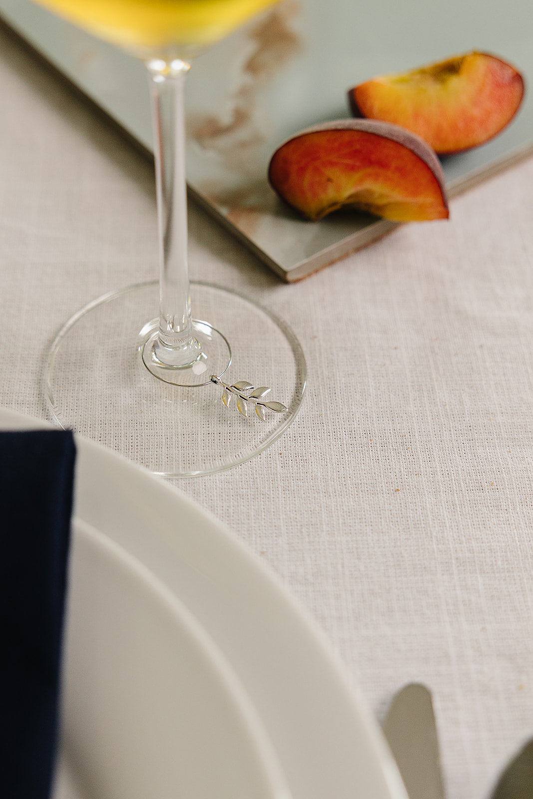 Travel-inspired wine charm on a wine glass, helping guests identify their drinks at dinner parties and hostess gatherings